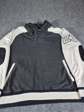 Nike Air Jordan Varsity Shawl Neck Sweatshirt Mens L Grey Cream 23 Patch 57628-0